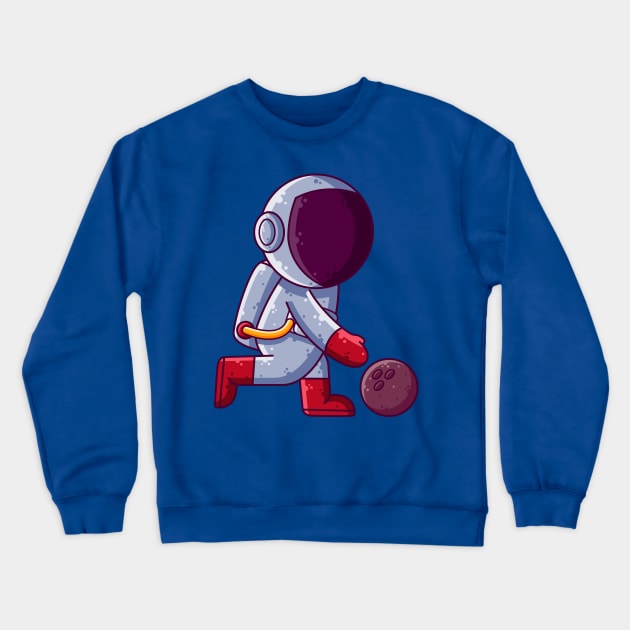 Cute Astronaut Playing Bowling Cartoon Crewneck Sweatshirt by Ardhsells
